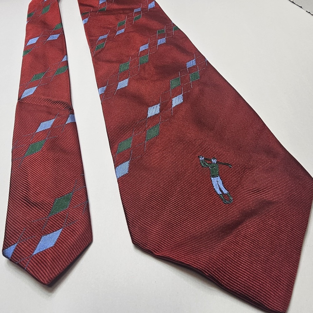 Tommy Bahama Tie Dark Red Burgundy Golf Print 100% Silk  4"‎ x 58" Diamond Print